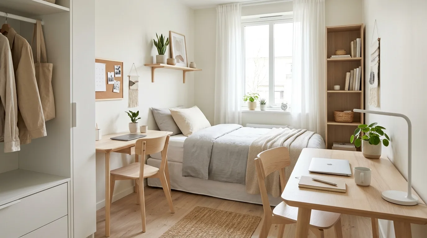 Make the closet work harder with vertical planning inspiration for a dorm room.